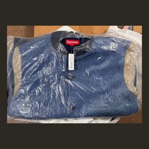 Brand New Supreme Denim Twill Varsity Jacket FW14 XL Blue Authentic
